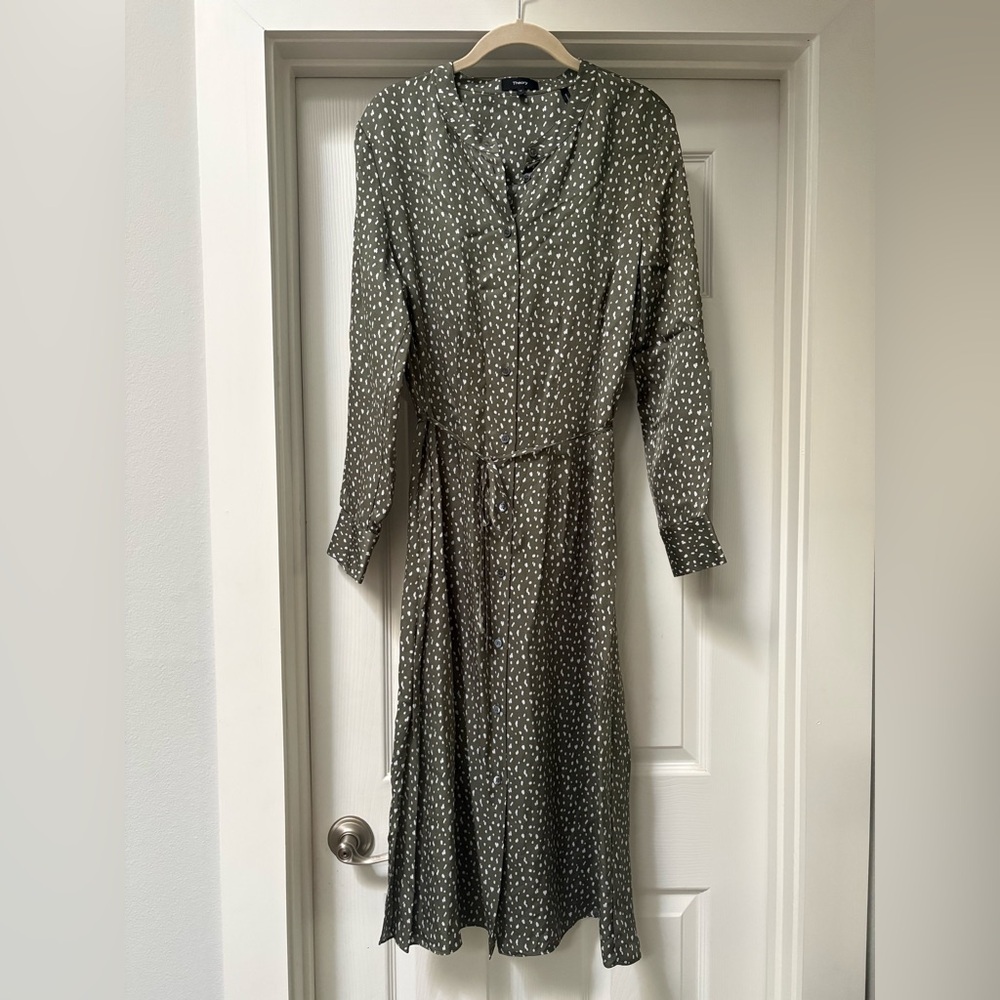 Theory Green Polka Dot Long Sleeve Dress